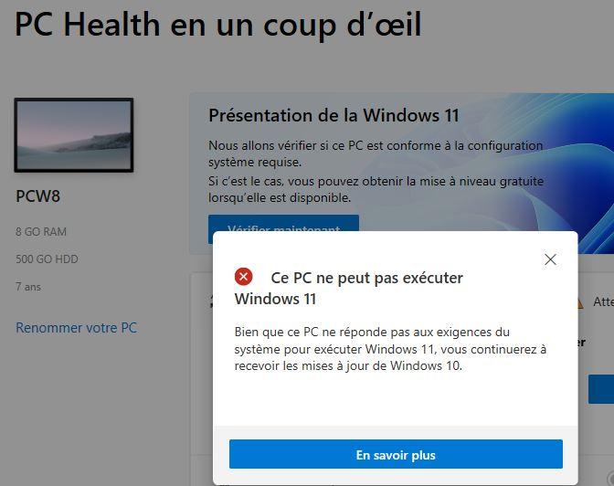 Windows 11 pc pas compatible